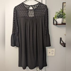 Black Lace Sweater Dress with Flared Sleeves